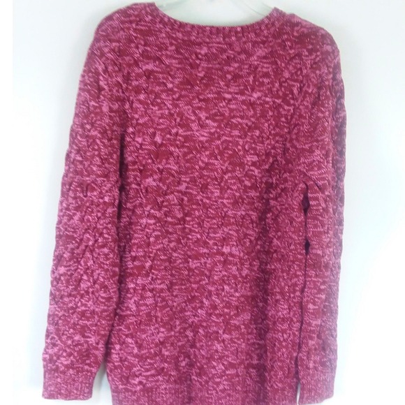 Lands End Drifter Sweater Womens 1X Cable Knit Crewneck 100% Cotton Burgundy - Picture 11 of 11